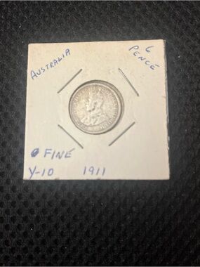 1911 Australian Sixpence .9250 silver Coin very fine. MM00294